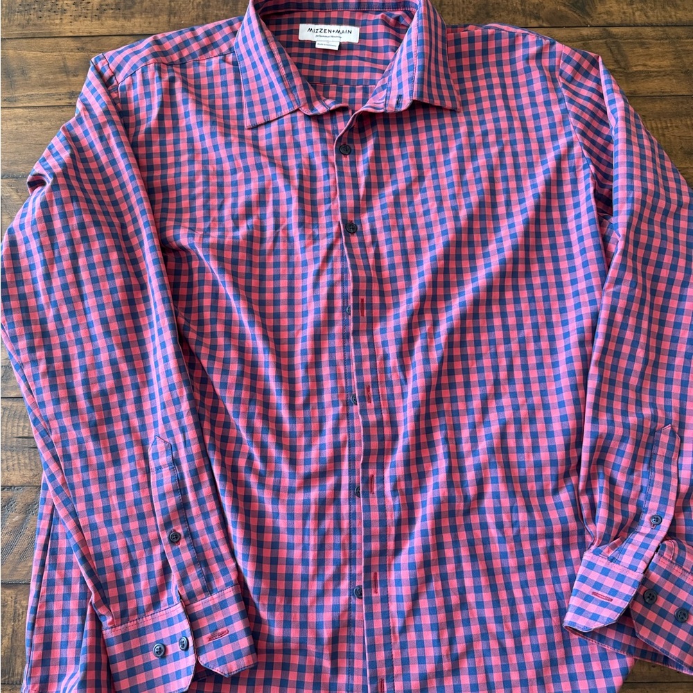 Mizzen+Main Men's Pink and Blue Check Button-Down Shirt